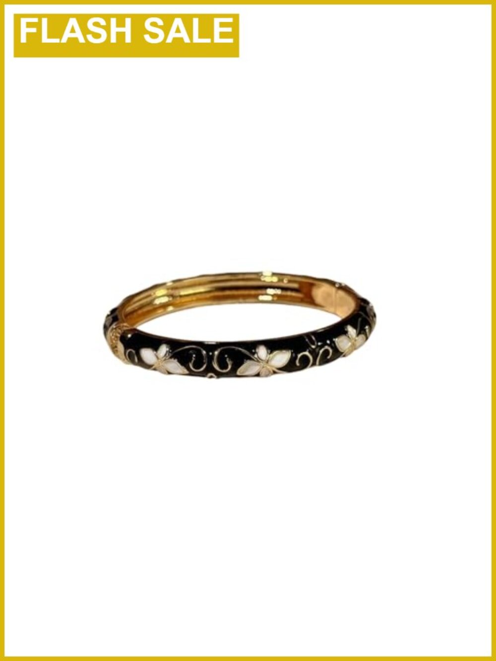 Vintage Floral Cloisonne Bangle Bracelet Gold Plated Enamel Hinged Jewelry Gift